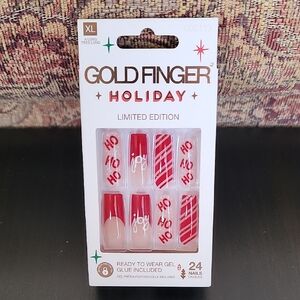 Goldfinger Holiday Nails Ho Ho Ho Red Stripe Glitter XL Length New